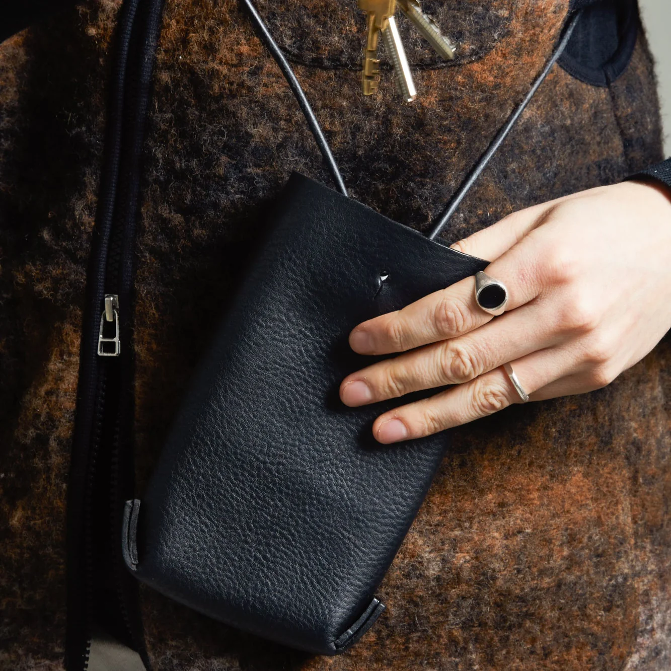 Earl of East x Kate Sheridan | Leather Jigsaw Pouch - Tumbled Black - Image 4