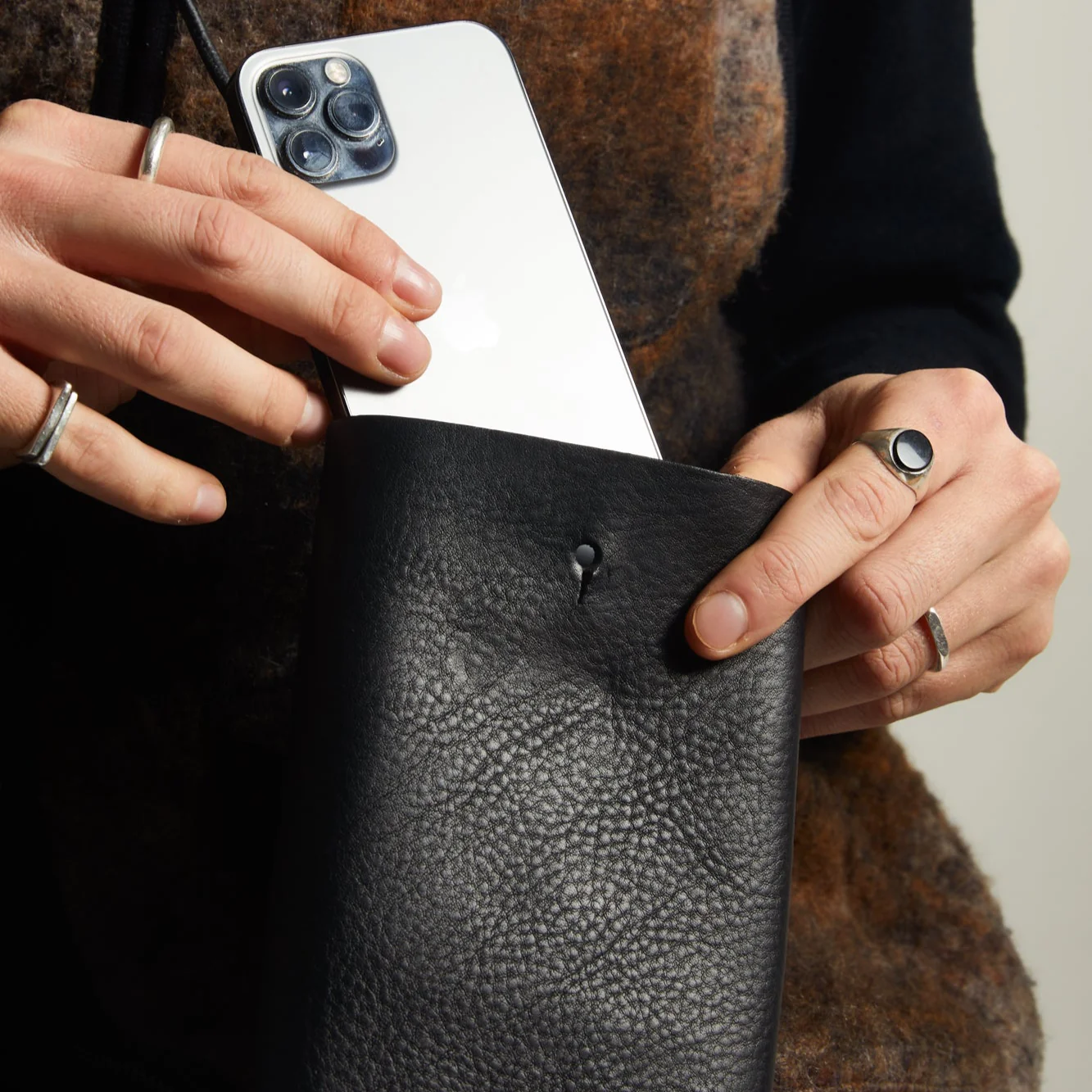 Earl of East x Kate Sheridan | Leather Jigsaw Pouch - Tumbled Black - Image 5