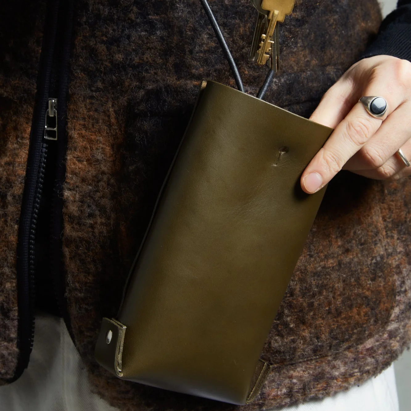 Earl of East x Kate Sheridan | Leather Jigsaw Pouch - Olive - Image 4