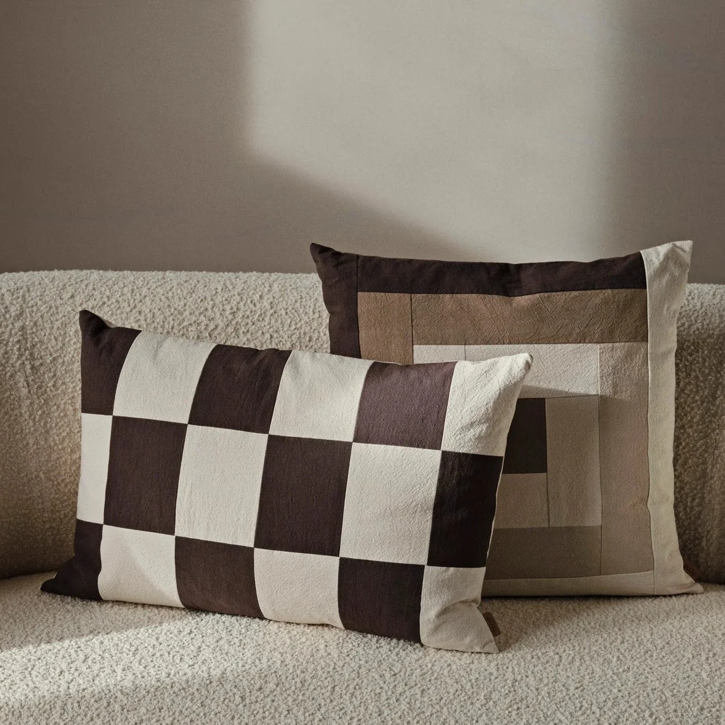 ferm LIVING | Fold Patchwork Cushion - Coffee - Image 3
