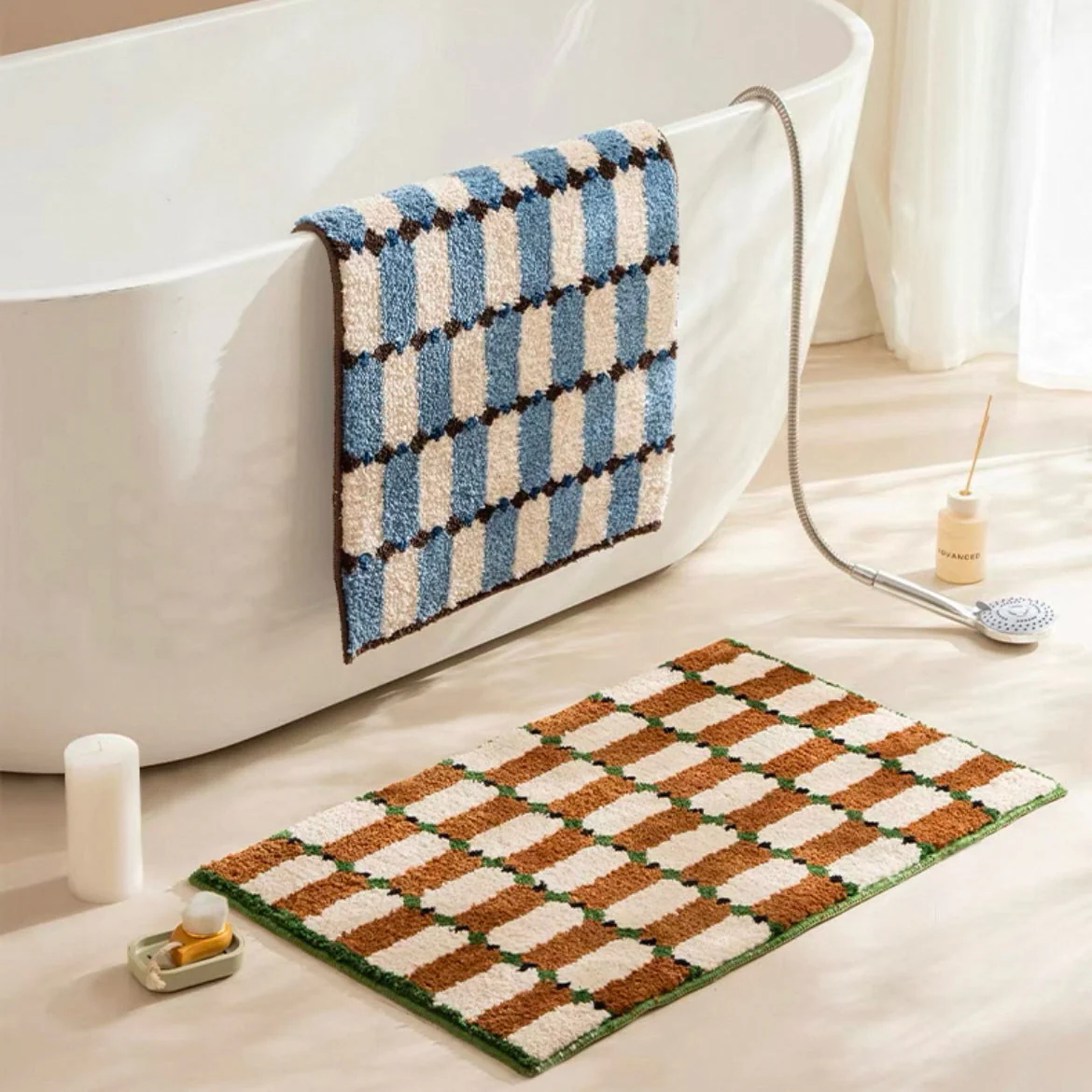 Inspecial Home | Checker Bath Rug Absorbent Mat - Blue - Image 2