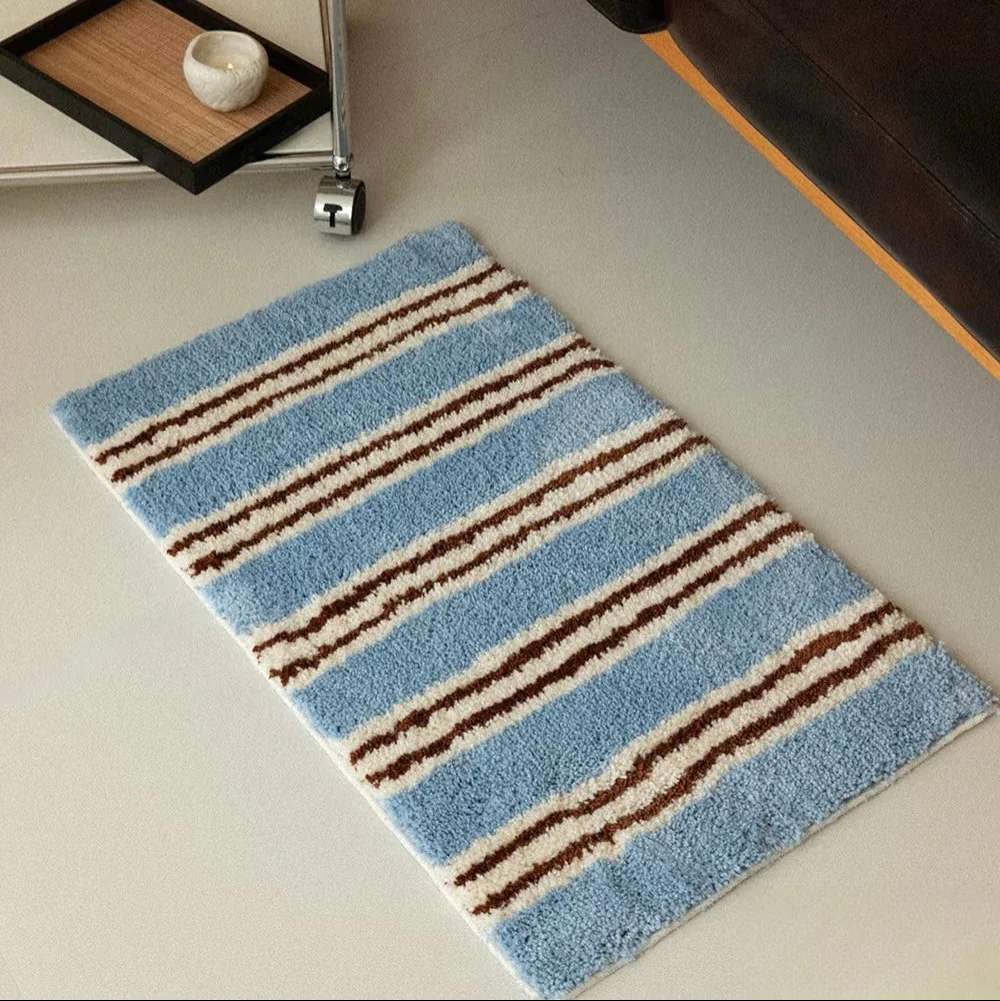 Inspecial Home | Retro Stripe Surf Ripple Bath Rug - Blue - Image 2