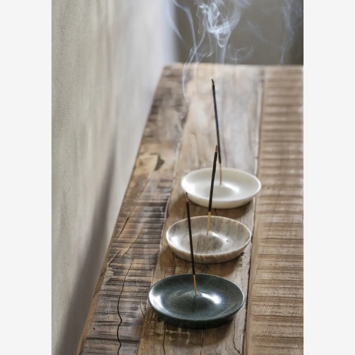 Madam Stoltz | Round Marble Incense Holder - Beige - Image 2