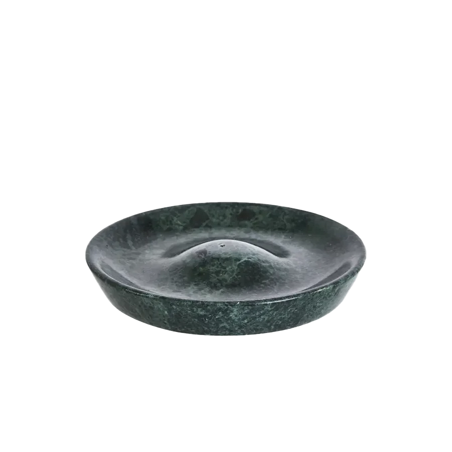 Madam Stoltz | Round Marble Incense Holder - Dark Green