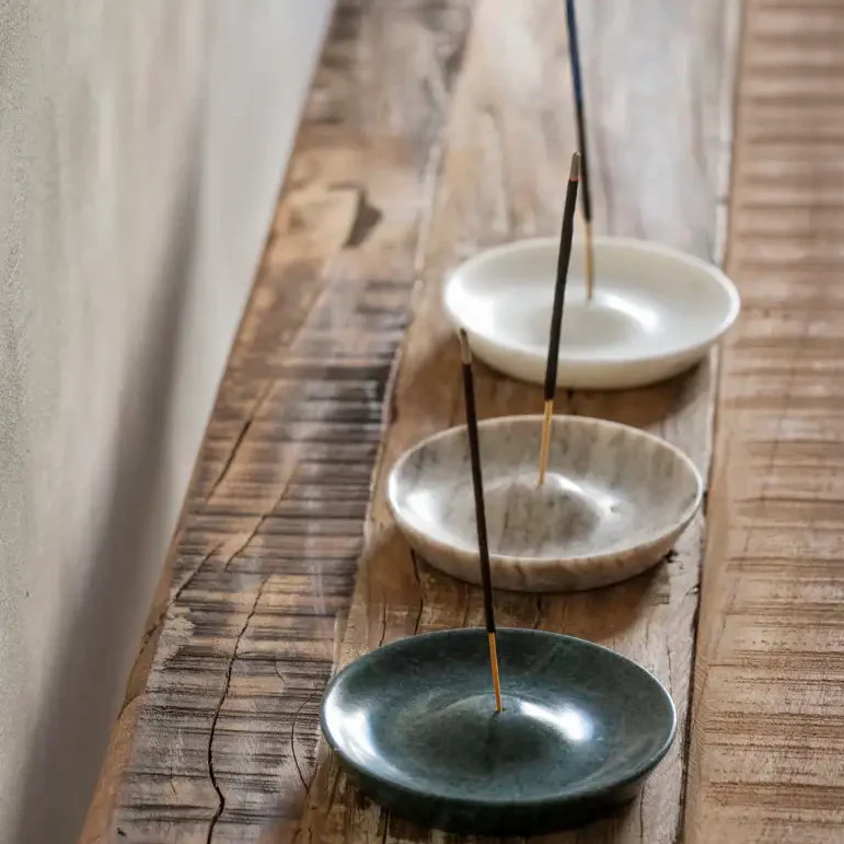 Madam Stoltz | Round Marble Incense Holder - Dark Green - Image 2