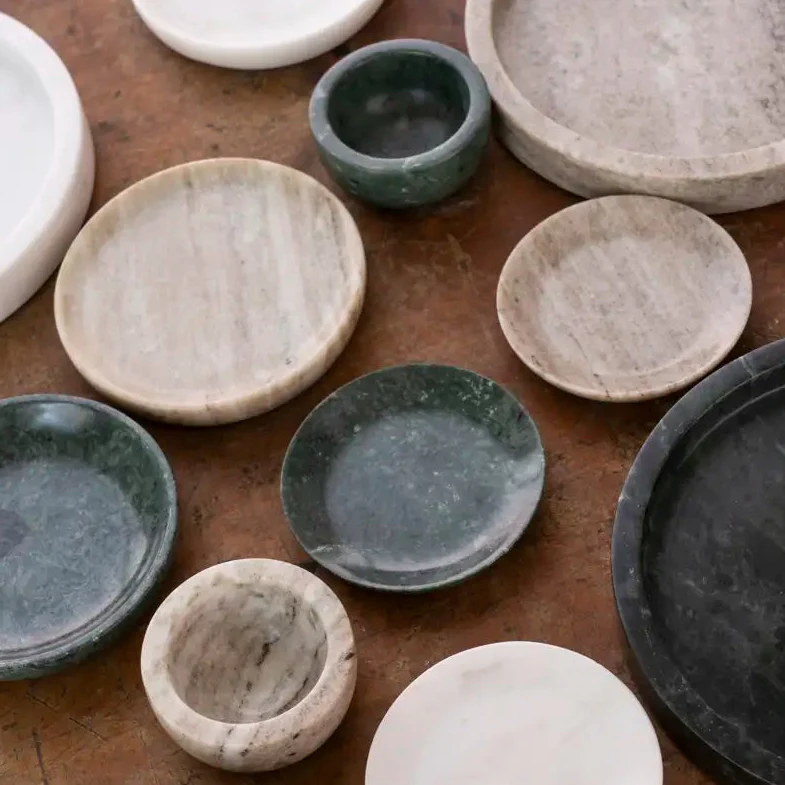 Madam Stoltz | Round Marble Tray - White - Image 2